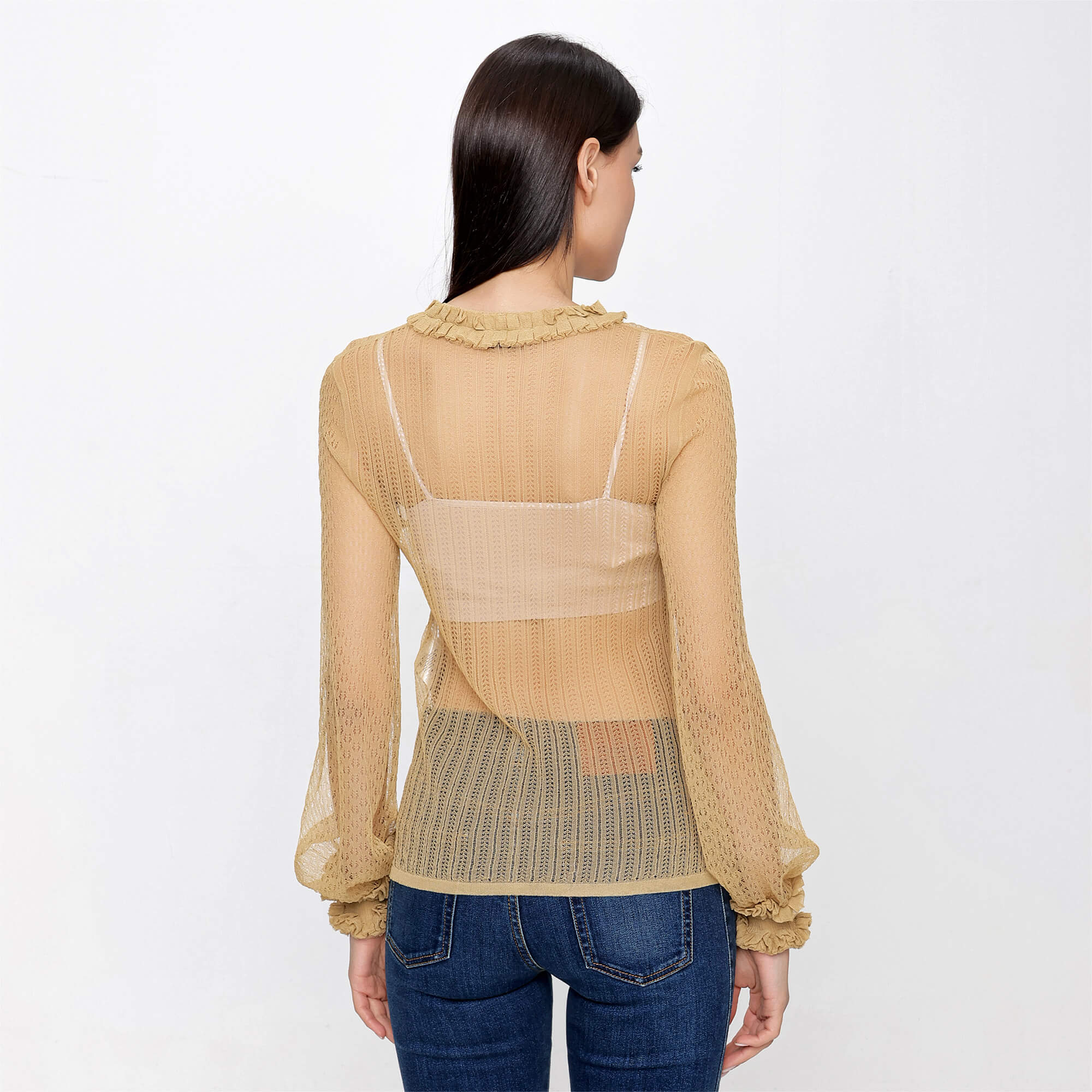 FENDI - Beige Lace Transparan Sweater